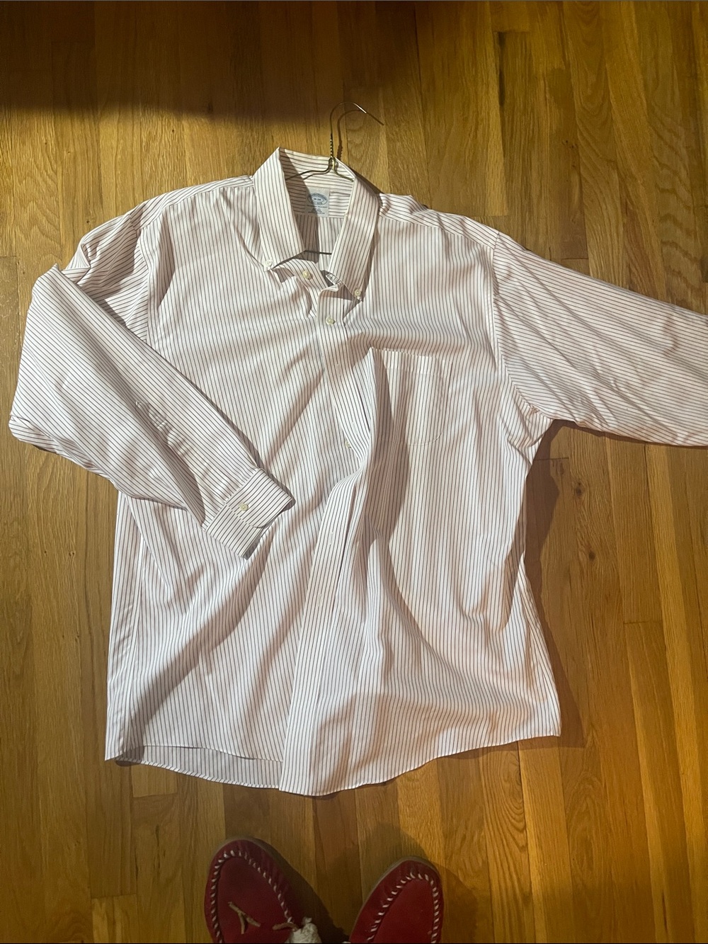 Brooks Brothers White Dress Shirt with Pink Stripes